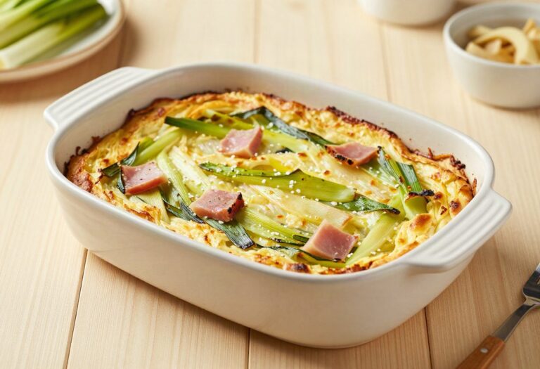 Gratin de poireaux au jambon léger