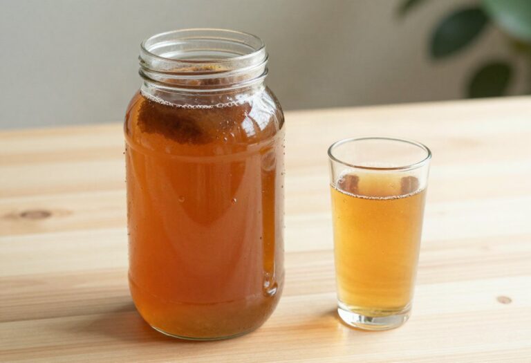 Kombucha in a jar and a glass