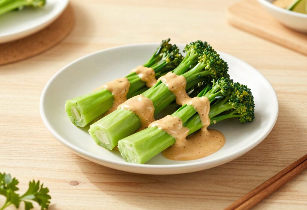Steamed vegetables with tahini sauce