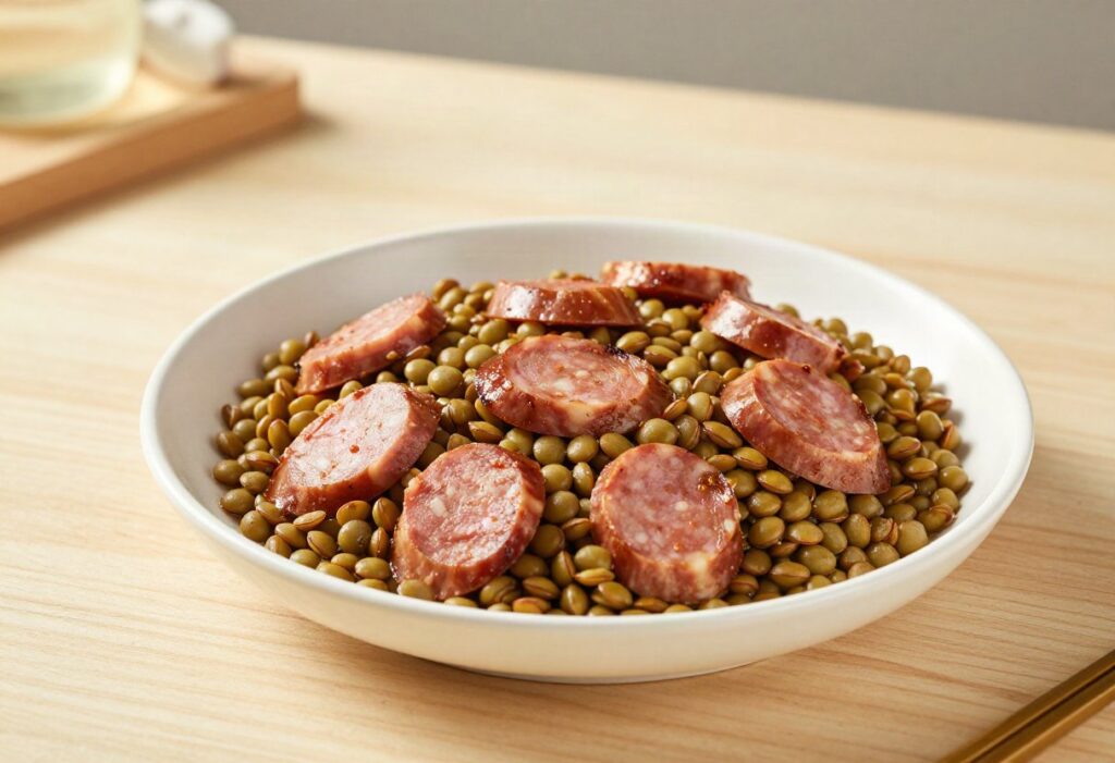 Lentils stewed with sausage