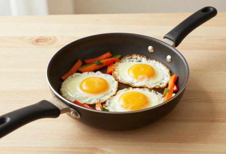 Œufs au plat sur poêlée de légumes