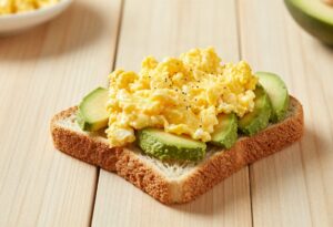 Protein scrambled eggs and avocado