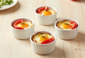 Baked eggs with tomato and pepper