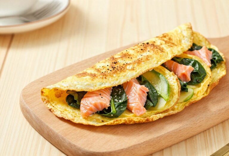 Omelette roulée saumon et épinards