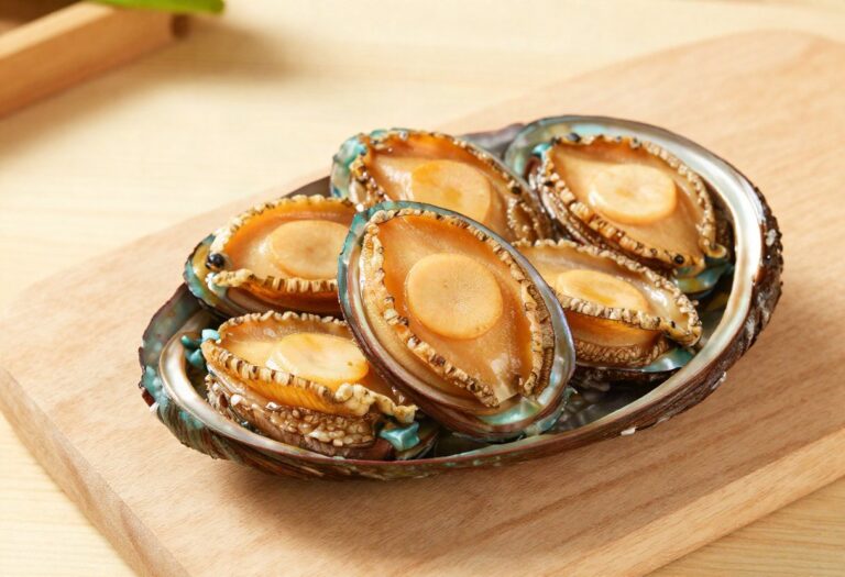 Cooked abalone in its pearly shell