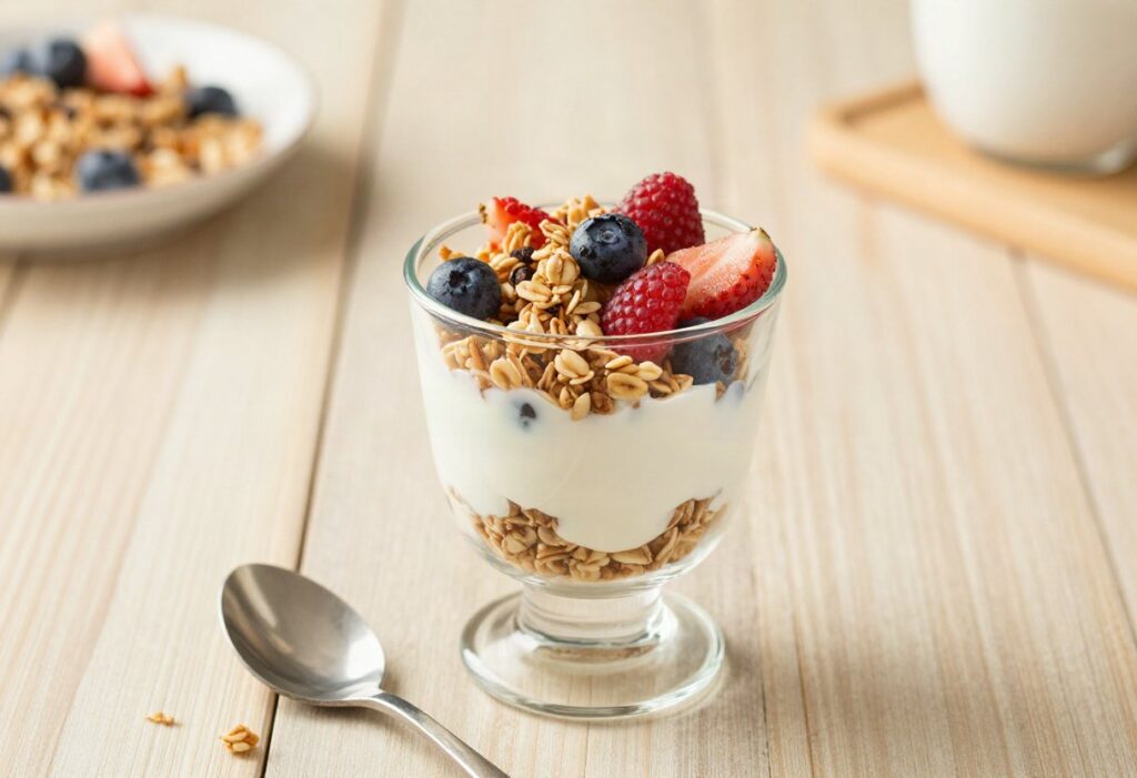 Yoghurt, granola and fruit parfait