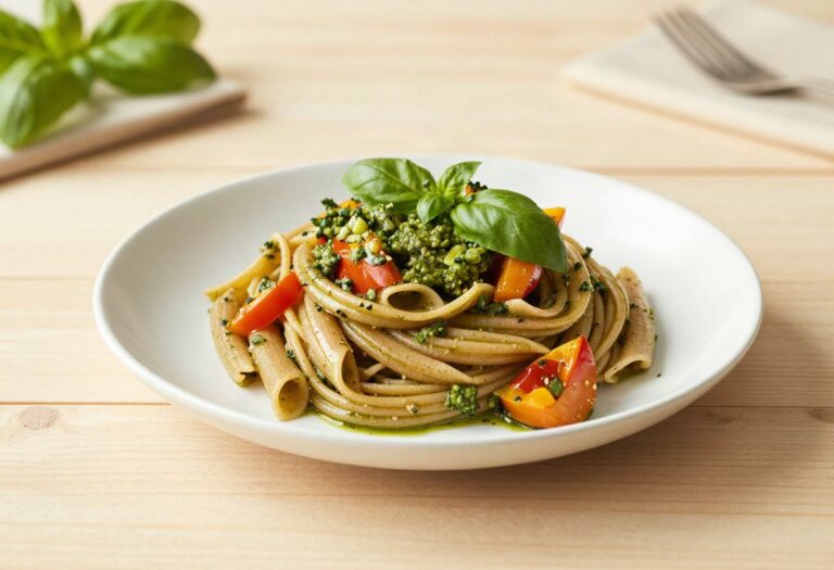 Pâtes complètes au pesto et légumes