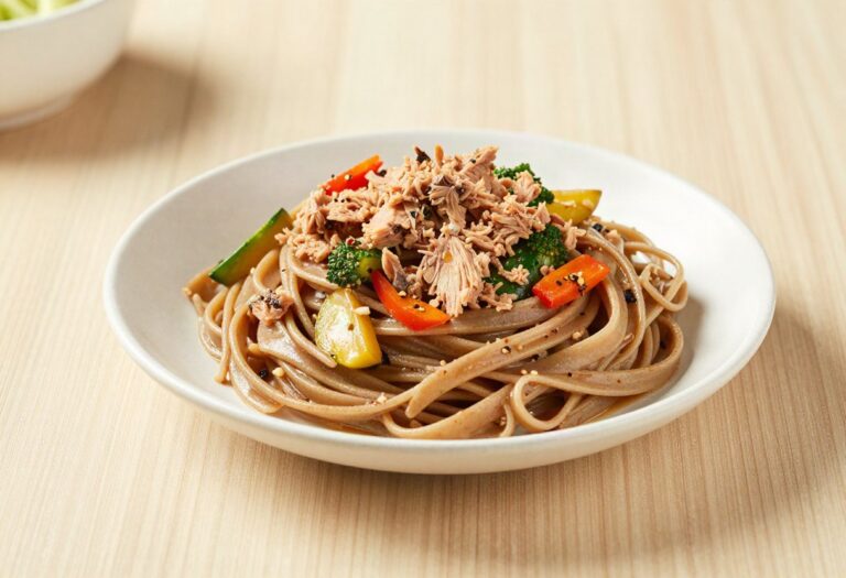 Pâtes complètes au thon et légumes