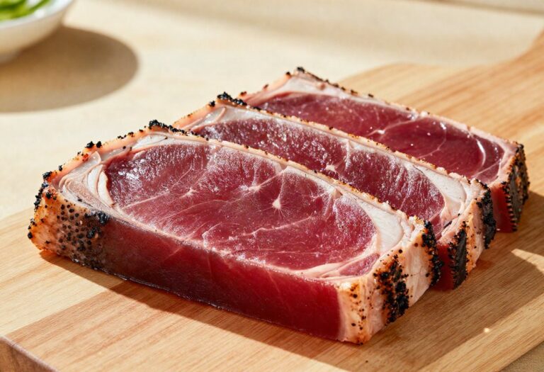 Medium-rare bluefin tuna steak