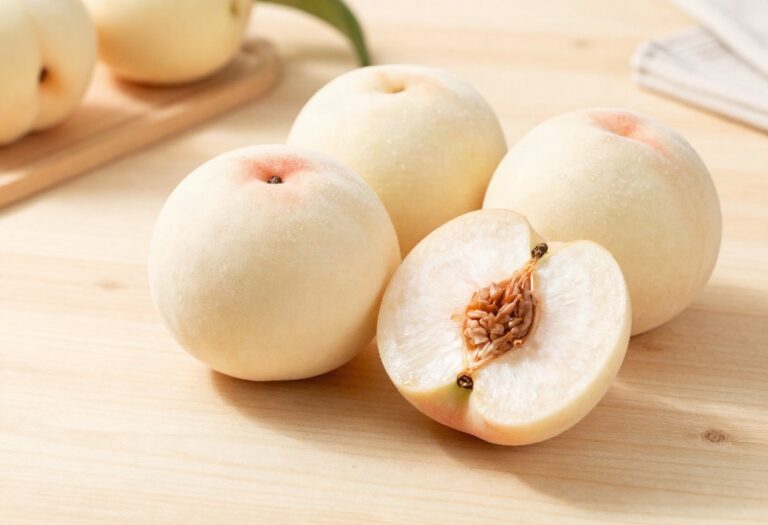 White peaches, one cut open