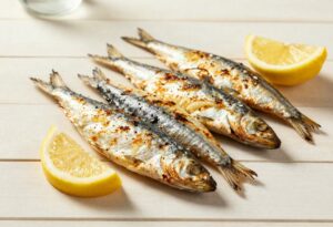 Grilled pilchards with lemon