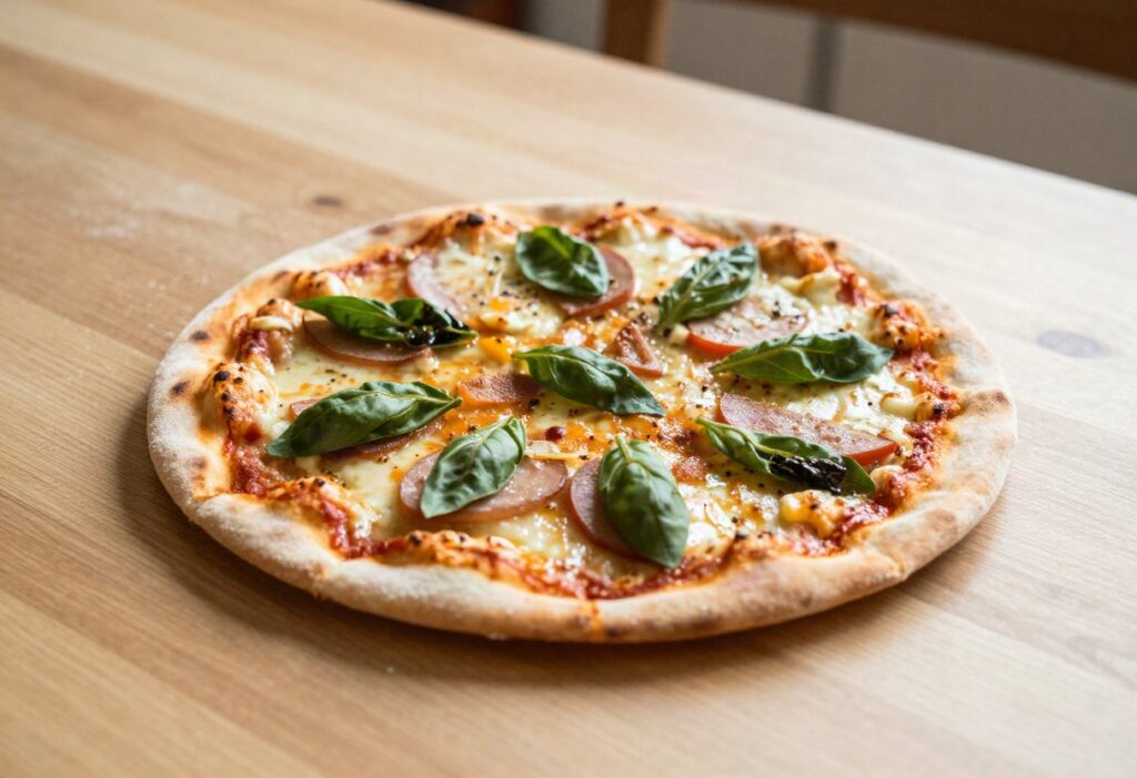 Homemade thin-crust vegetable pizza