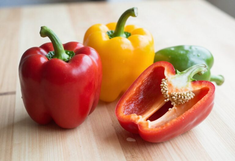 Red, yellow and green peppers
