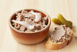 Pot of rillettes and slice of bread