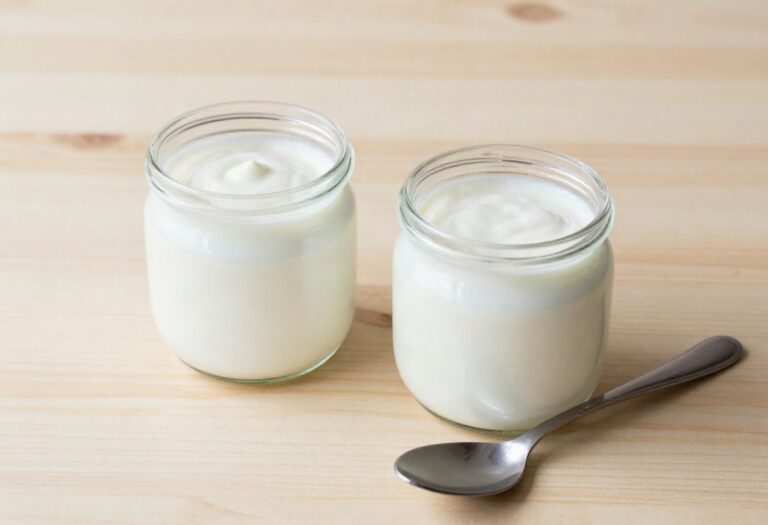 Pots of low-fat plain yoghurt