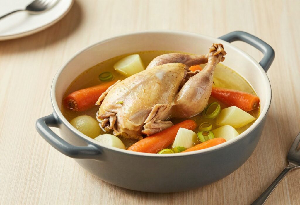 Boiled chicken with vegetables