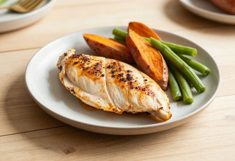 Poulet, patate douce et haricots verts