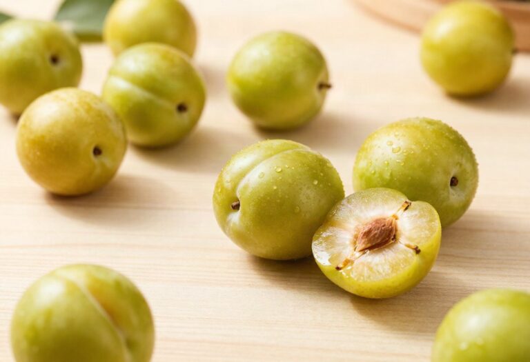 Greengage plums, one cut open