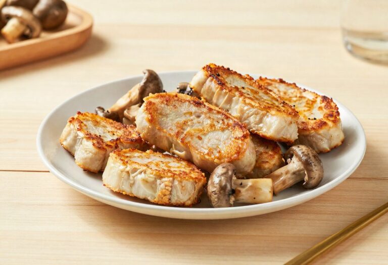 Pan-fried sweetbreads with mushrooms