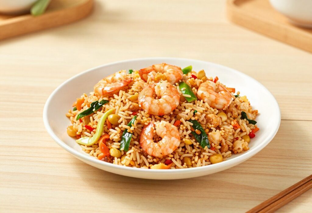 Fried rice with prawns and vegetables