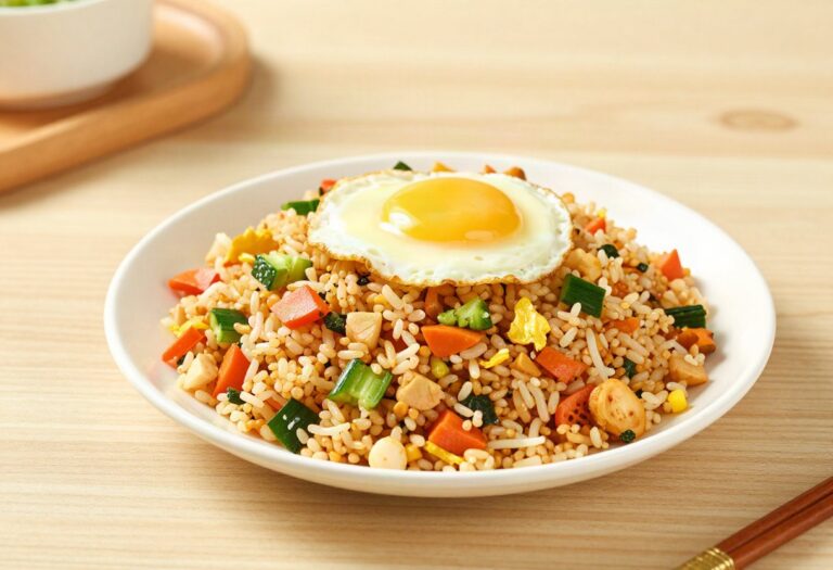 Riz sauté aux légumes et œuf