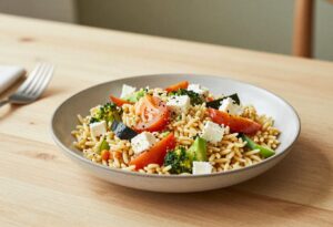 Orzo, vegetable and feta salad