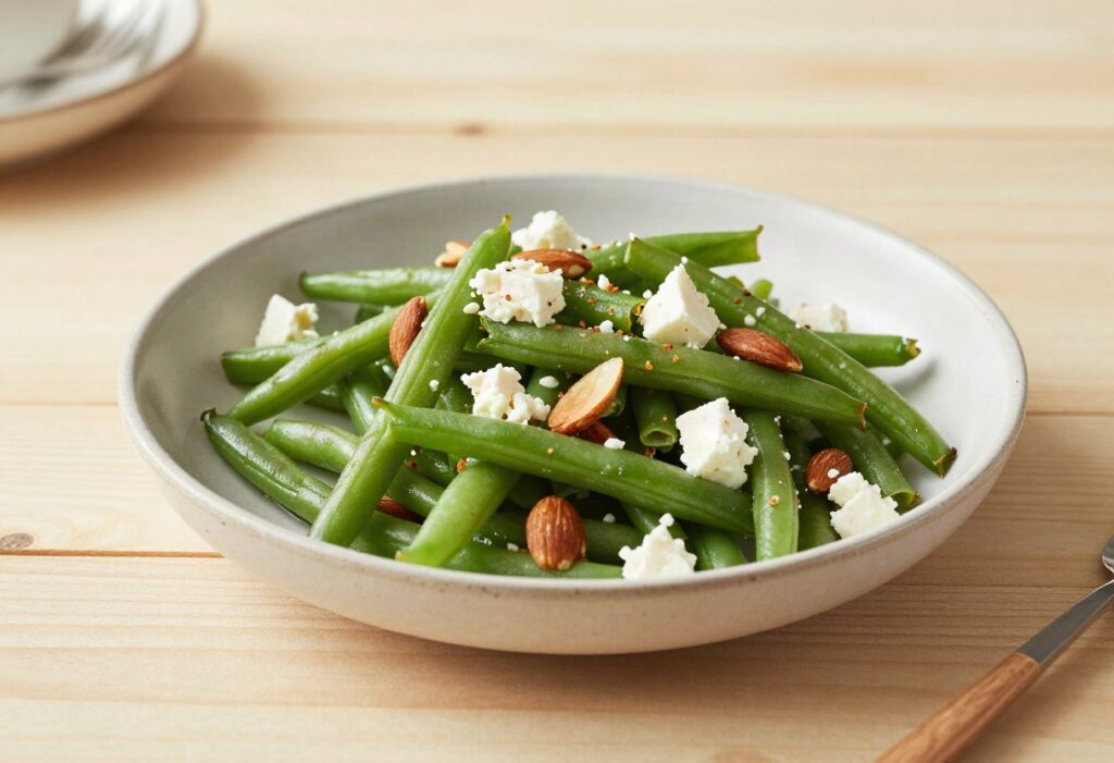 Green bean, almond and feta salad