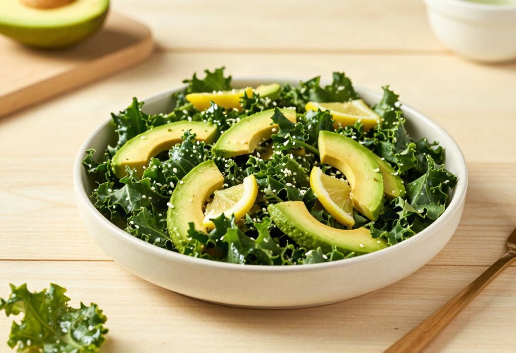 Massaged kale salad with avocado and lemon