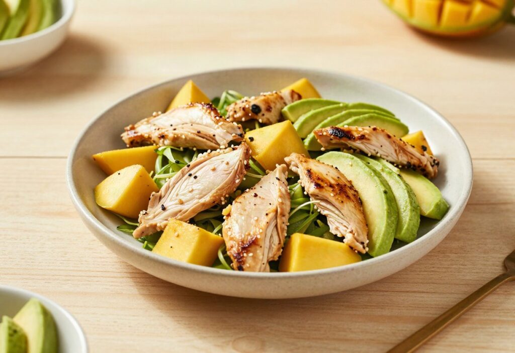Salade de poulet, mangue et avocat