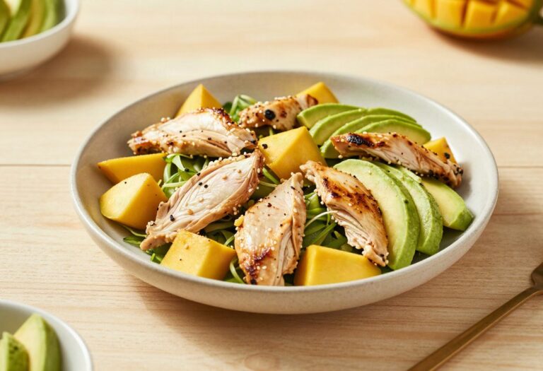 Salade de poulet, mangue et avocat