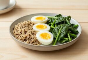 Salade de quinoa, œuf dur et épinards