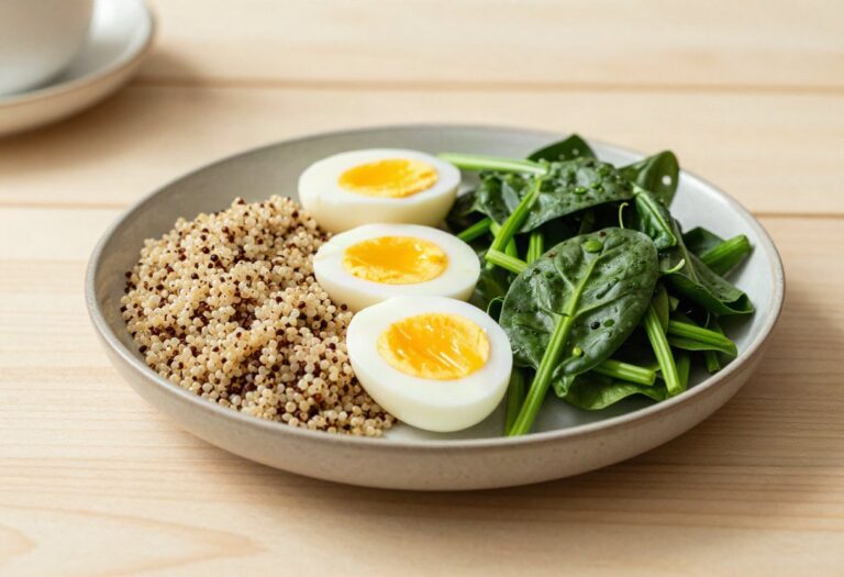 Salade de quinoa, œuf dur et épinards