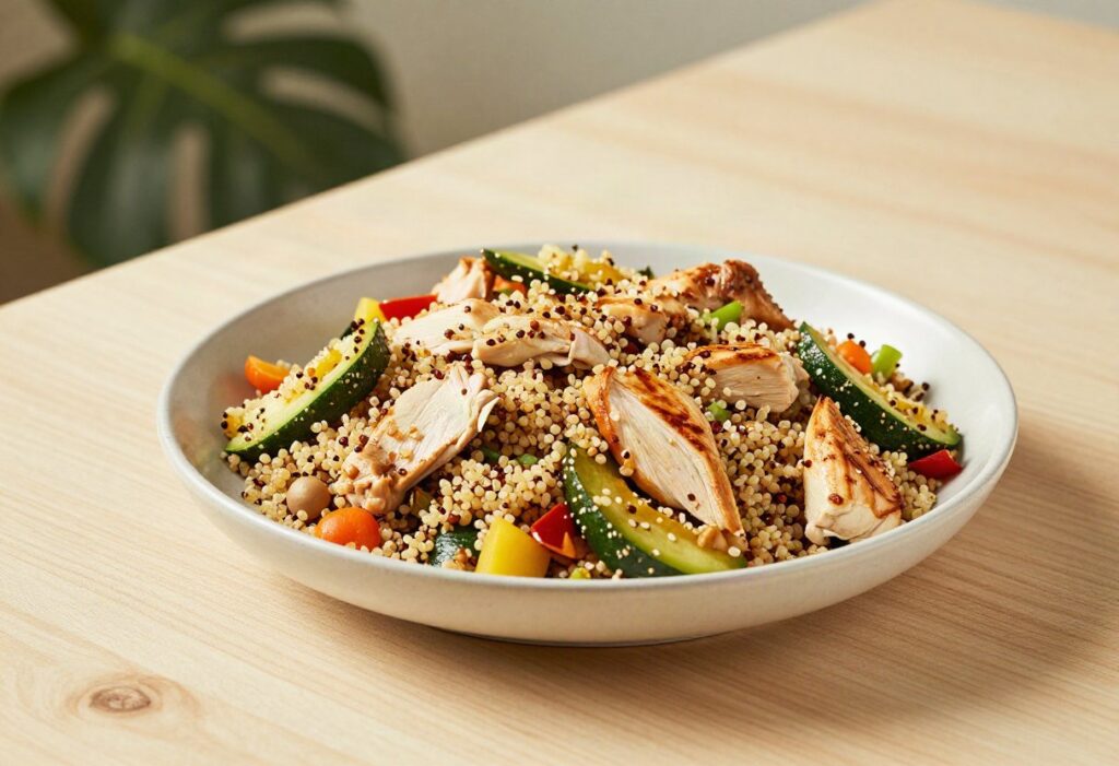 Quinoa, chicken and crunchy vegetable salad