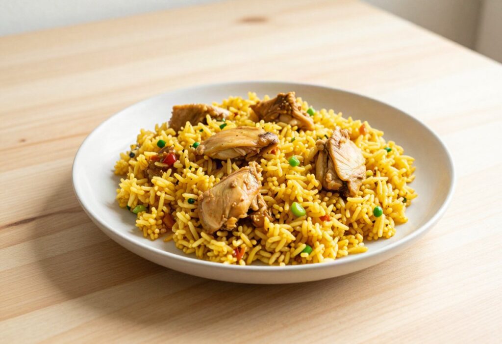 Rice, chicken and curry salad