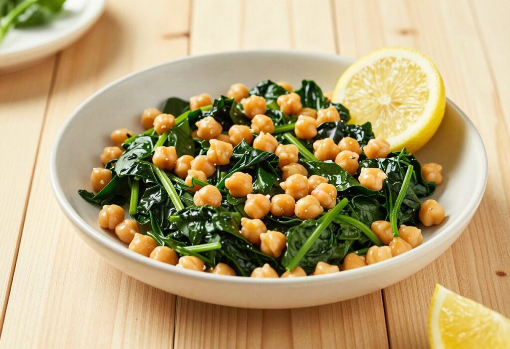 Warm chickpea and spinach salad