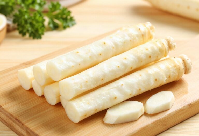 Peeled salsify and parsley