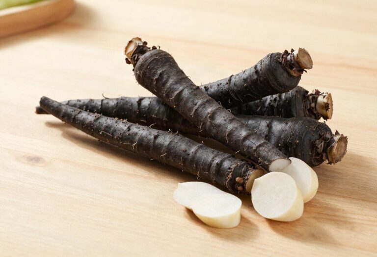 Black salsify, one of them peeled