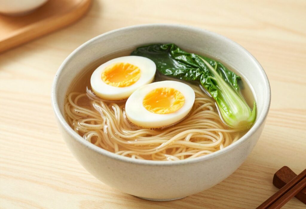 Vegetable ramen soup with soft-boiled egg