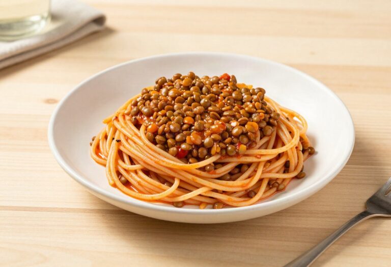 Spaghetti with lentil bolognese