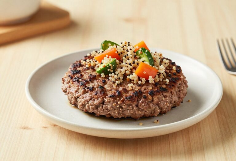 Steak haché, quinoa et légumes