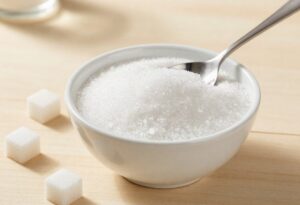 White caster sugar and sugar lumps
