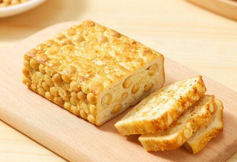 Tempeh in a block and pan-fried slices