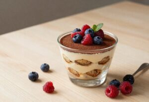 Red berry tiramisu in a small glass