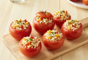 Tomatoes stuffed with rice and vegetables