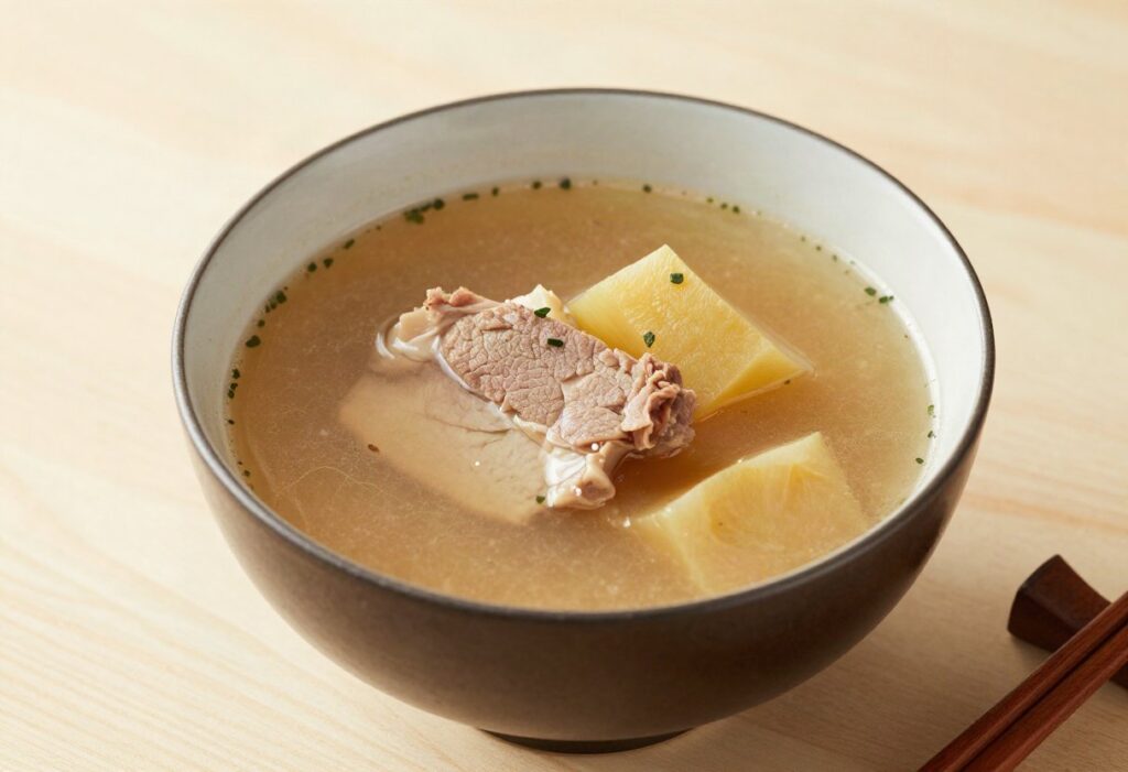 Tonjiru (miso soup with vegetables and pork)