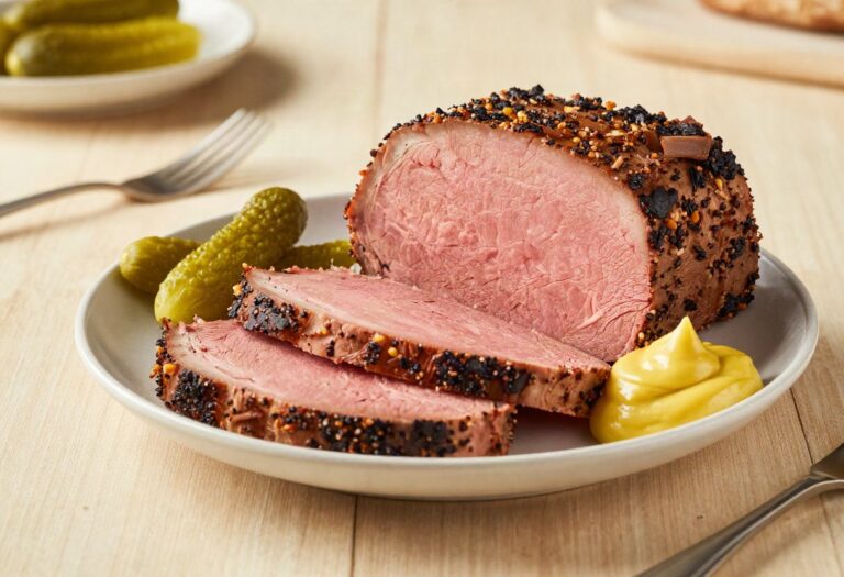 Slices of corned beef and gherkins