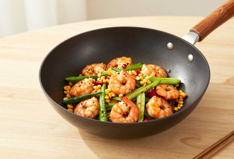 Wok de crevettes et légumes croquants