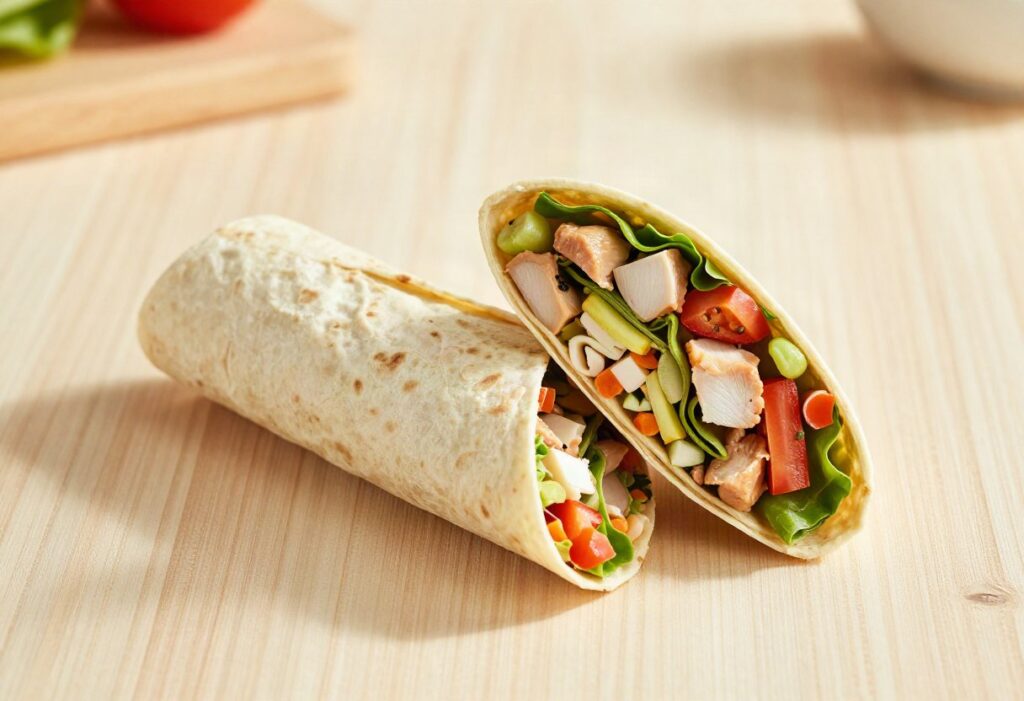 Chicken and raw vegetable wrap